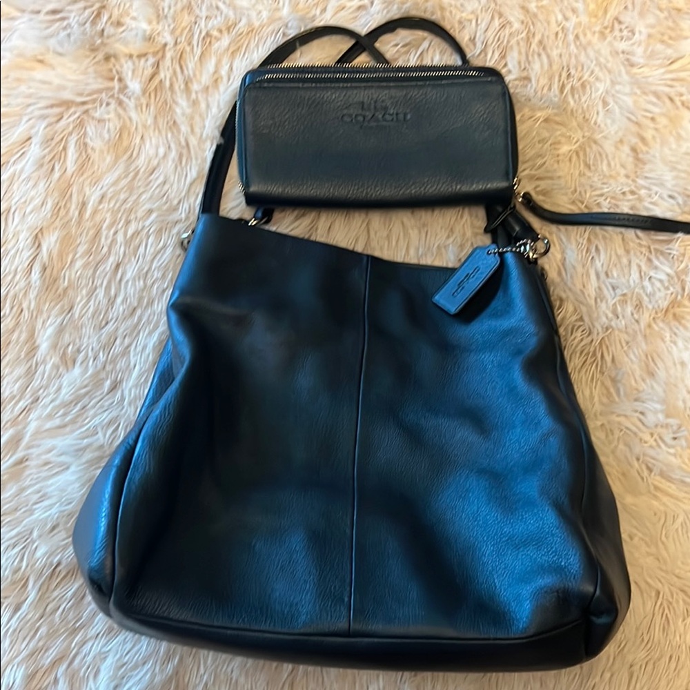 Coach  Leather Shoulder Bag with Slouchy Design & matching wallet set